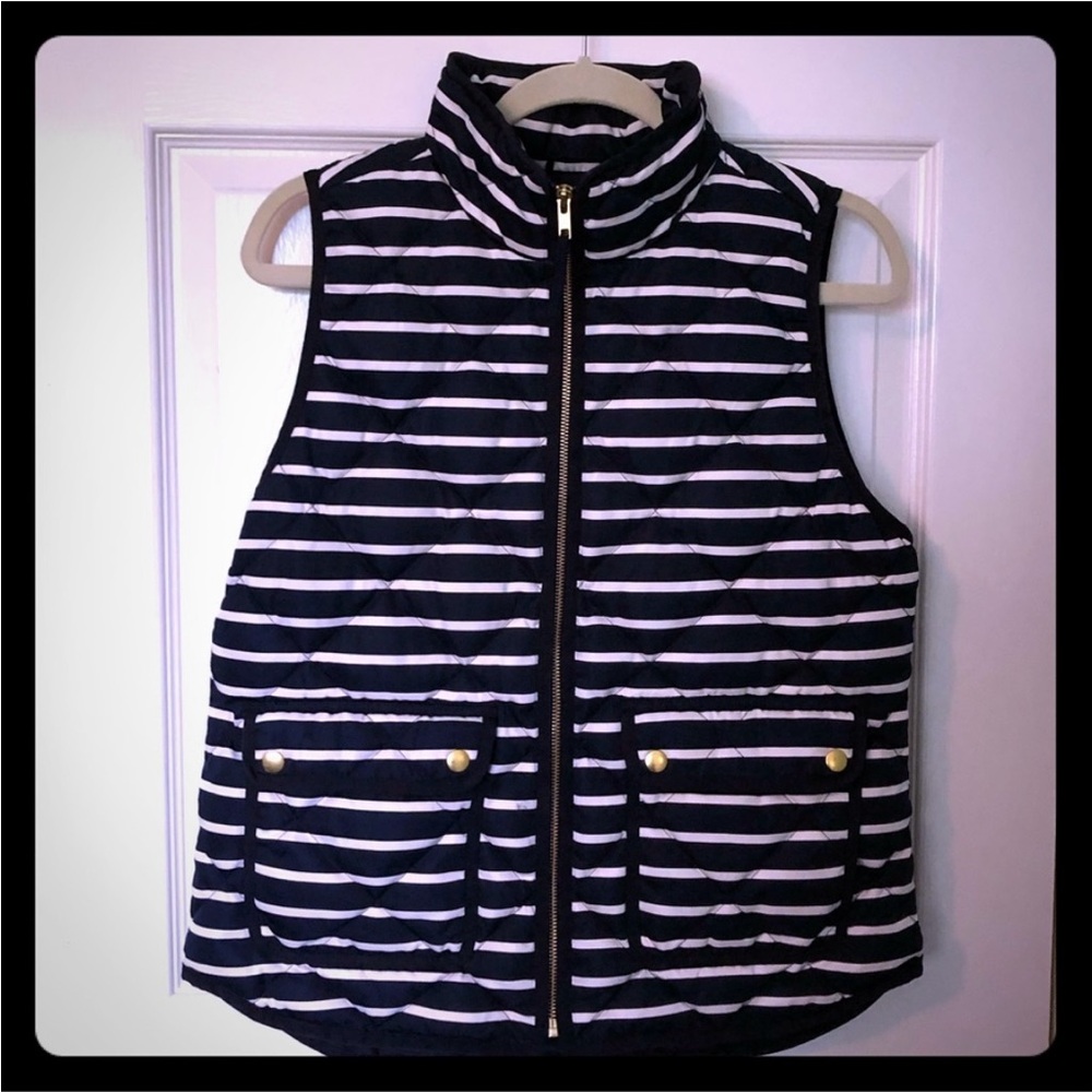 J. Crew Navy and White Excursion Quilted Puffer Vest